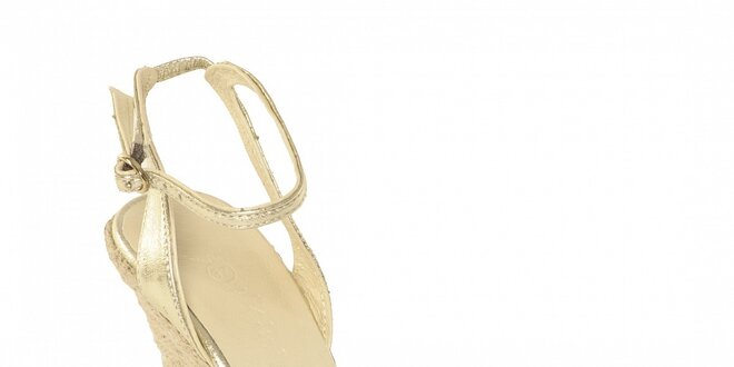 Dámská letní obuv značky Vkingas na jutovém klínu ve zlaté barvě