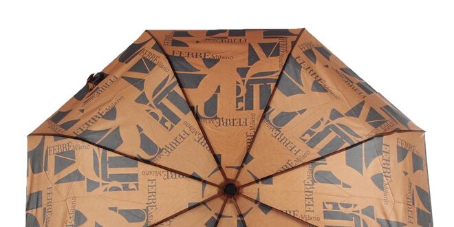 Dámský černo-hnědý vystřelovací deštník s logem Ferré Milano