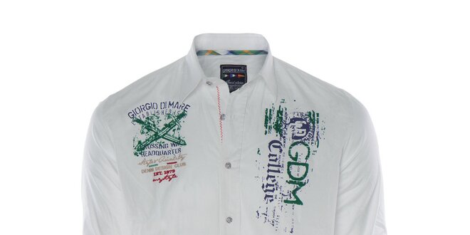 Pánská bílá sportovní košile s výšivkami a potiskem Giorgio di Mare