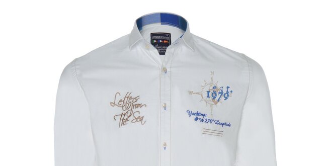 Pánská bílá sportovní košile s řadou výšivek Giorgio di Mare
