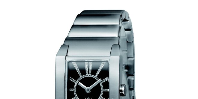 Dámské stříbrné hodinky s černým ciferníkem a kamínky Esprit