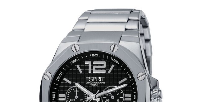 Pánské stříbrné hodinky s chronografem a ozdobnými šroubky Esprit
