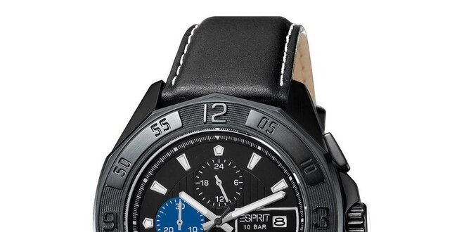 Pánské černé analogové hodinky s chronografem Esprit