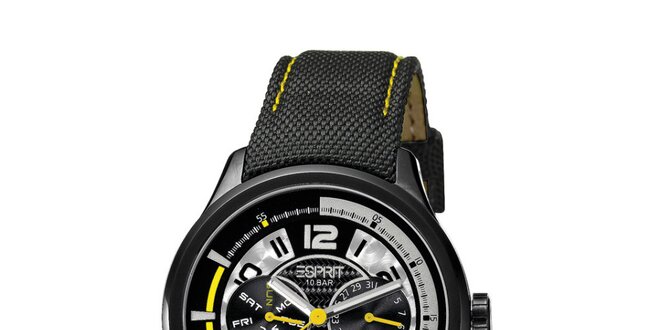 Pánské černé hodinky se žlutými detaily Esprit