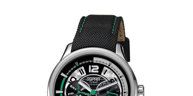 Pánské černé hodinky se zelenými detaily Esprit