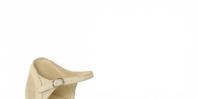 Dámská obuv s plnou patou i špičkou značky Vkingas na nižším jutovém klínu v krémové barvě