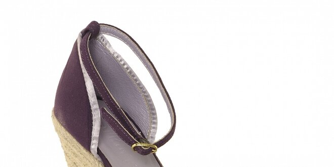Dámská letní obuv značky Vkingas ve fialové barvě na jutovém klínu s mašlí