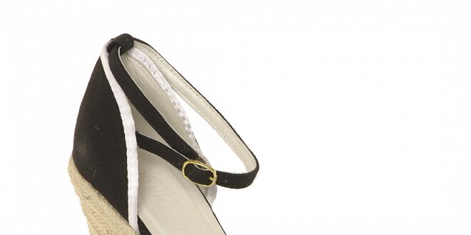 Dámská letní obuv značky Vkingas v černé barvě na jutovém klínu s mašlí