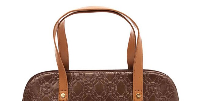 Dámská hnědá lesklá vzorovaná kabelka na zip Paris Hilton