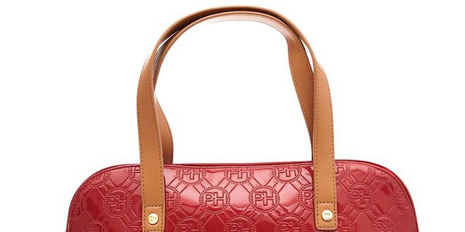 Dámská rudá lesklá vzorovaná kabelka na zip Paris Hilton