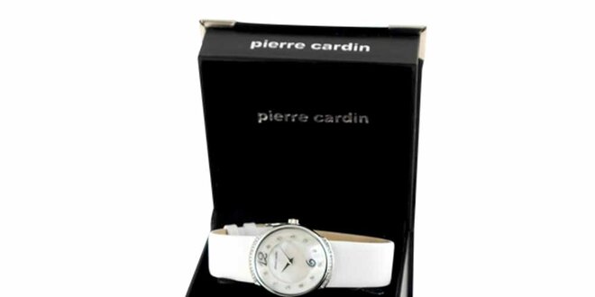 Dámská sada stříbrno-bílých hodinek, náhrdelníku a dvou párů náušnic Pierre Cardin