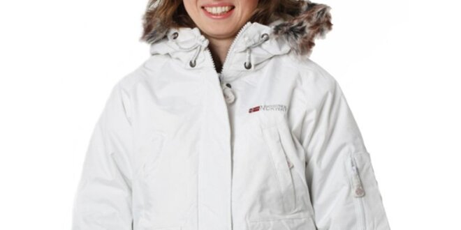 Dámská bílá bunda s kožíškovým límcem Geographical Norway