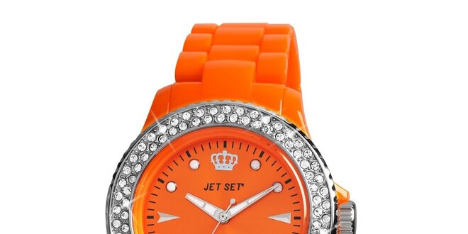 Dámské oranžové hodinky s kamínky Jet Set