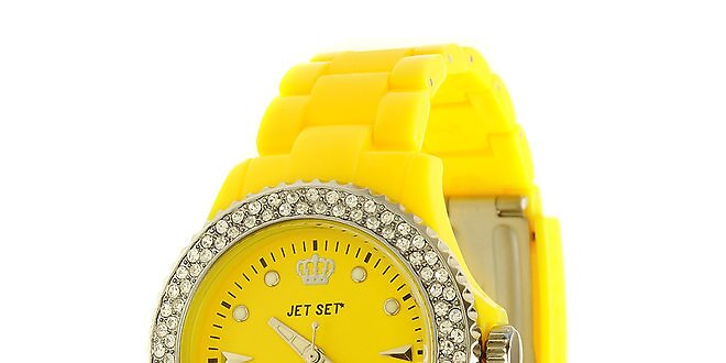 Dámské citronově žluté hodinky Jet Set s kamínky
