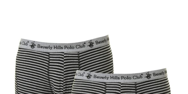 Set dvou pánských černo-šedých pruhovaných boxerek Beverly Hills Polo Club