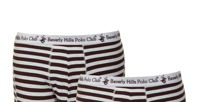 Set dvou pánských hnědo-bílých pruhovaných boxerek Beverly Hills Polo Club