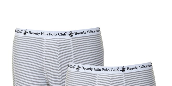 Set pánských šedo-bílých pruhovaných boxerek Beverly Hills Polo Club
