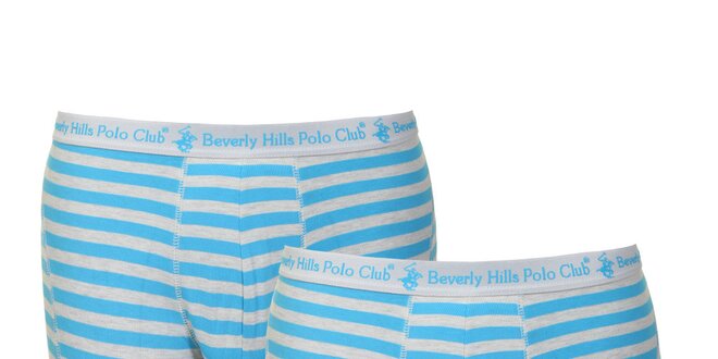 Set dvou pánských tyrkysovo-bílých pruhovaných boxerek Beverly Hills Polo Club