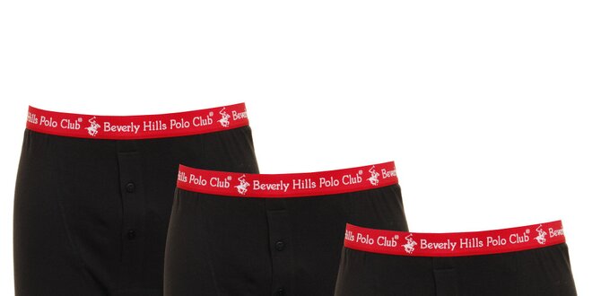 Set tří černých pánských boxerek s červenou gumou Beverly Hills Polo Club