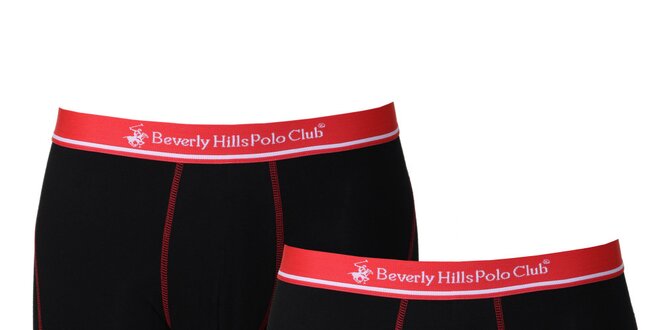 Set dvou černých pánských boxerek s červenou gumou Beverly Hills Polo Club