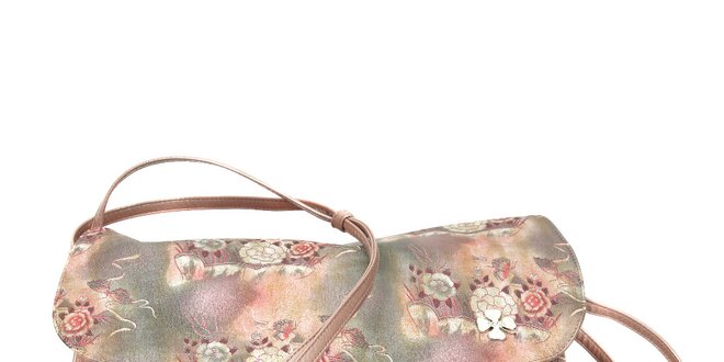 Šedorůžová kabelka značky Doca s romantickým květinovým motivem