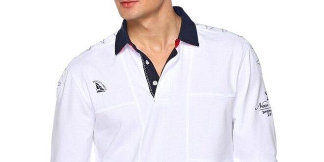 Pánské bílé polo triko s dlouhým rukávem M. Conte