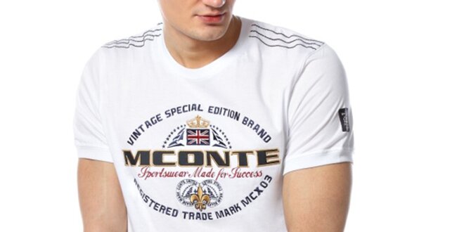 Pánské bílé tričko s výšivkou na hrudi M. Conte