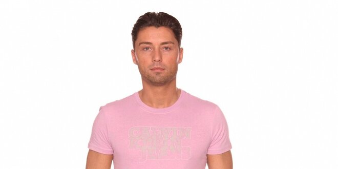 Pánské růžové triko Calvin Klein s šedivým potiskem