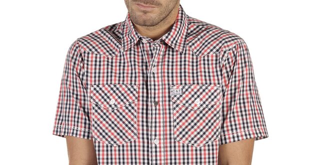 Pánská červeno-černo-bílá kostkovaná košile s krátkým rukávem New Caro