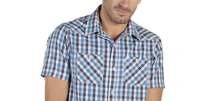 Pánská modrá károvaná košile s krátkým rukávem New Caro
