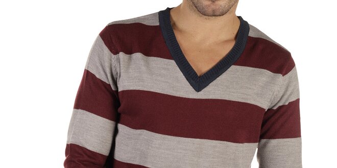 Pánský pruhovaný svetr s véčkovým výstřihem New Caro