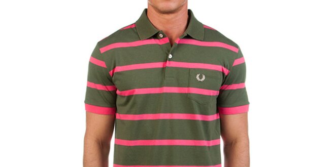 Pánské zelené polo triko s růžovými proužky Fred Perry