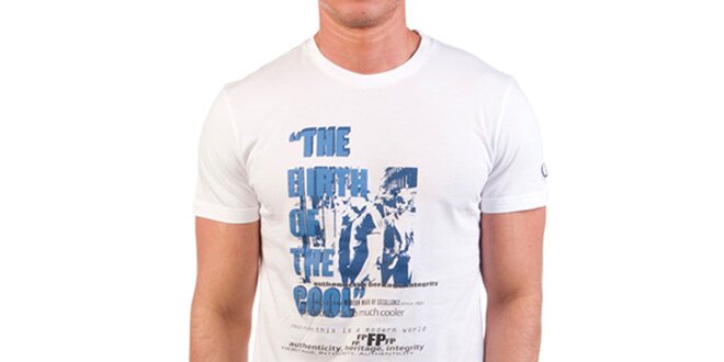 Pánské bílé tričko s modrým potiskem Fred Perry