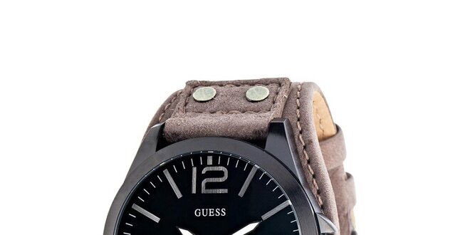 Pánské kulaté ocelové hodinky s tmavým ciferníkem Guess