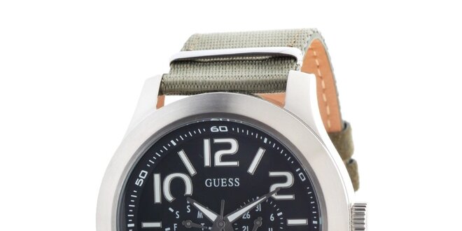 Pánské sportovní ocelové hodinky s textilním řemínkem Guess