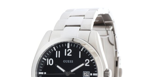 Pánské sportovní ocelové hodinky s černým kulatým ciferníkem Guess
