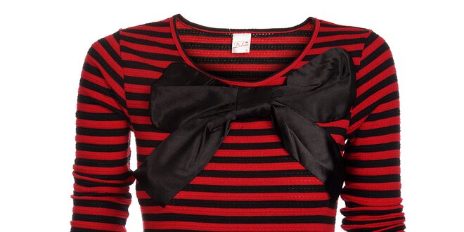 Dámský červeno-černý proužkovaný svetr Pussy Deluxe s velkou saténovou mašlí