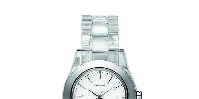 Dámské stříbrné hodinky DKNY s krystaly na ciferníku