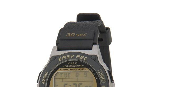 Pánské černé digitální hodinky Casio s černým pryžovým řemínkem a záznamníkem