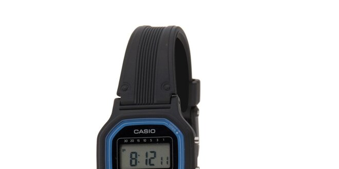 Dámské černé digitální hodinky Casio s modrým lemem