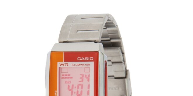 Dámské ocelové digitální hodinky Casio s oranžovými detaily