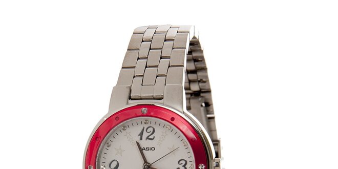 Dámské ocelové hodinky Casio s červeným lemem a hvězdičkami