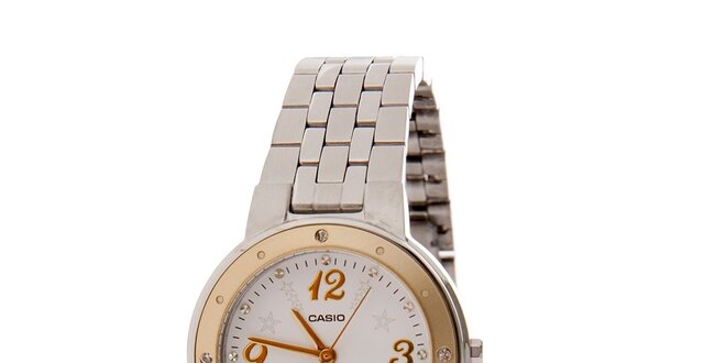 Dámské ocelové hodinky Casio se zlatým lemem a hvězdičkami