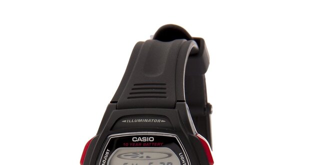 Dámské černé digitální hodinky Casio s černým pryžovým řemínkem