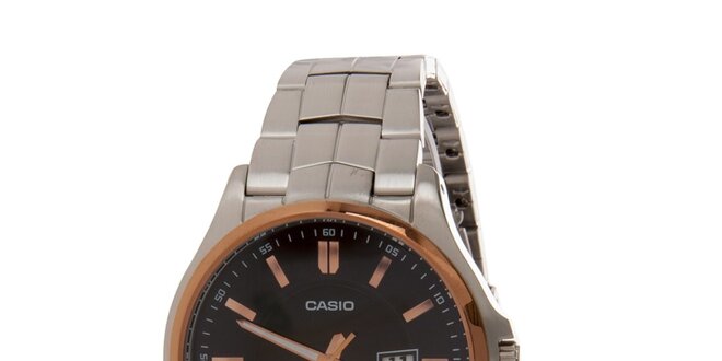 Pánské ocelové náramkové hodinky Casio s černým ciferníkem a zlatými detaily