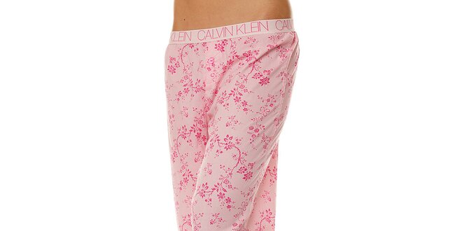 Dámské růžové pyžamové kalhoty Calvin Klein s kvetinovým potiskem