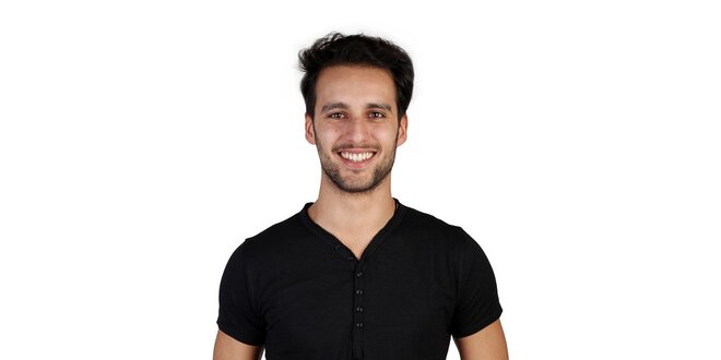 Pánské černé tričko s knoflíčky Bonavita