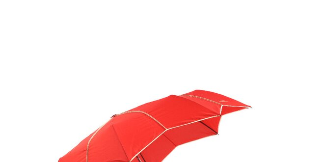 Jasně červený skládací deštník Ferré Milano s netradičně vykrojenými okraji do tvaru hvězdy