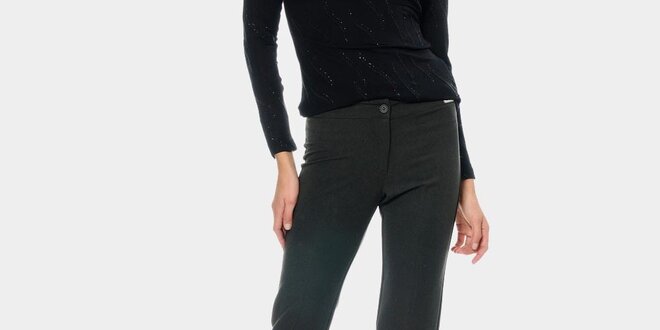 Dámské antracitové rovné kalhoty s puky ODM Fashion