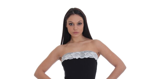 Dámské černé pouzdrové šaty s bílou krajkou SforStyle